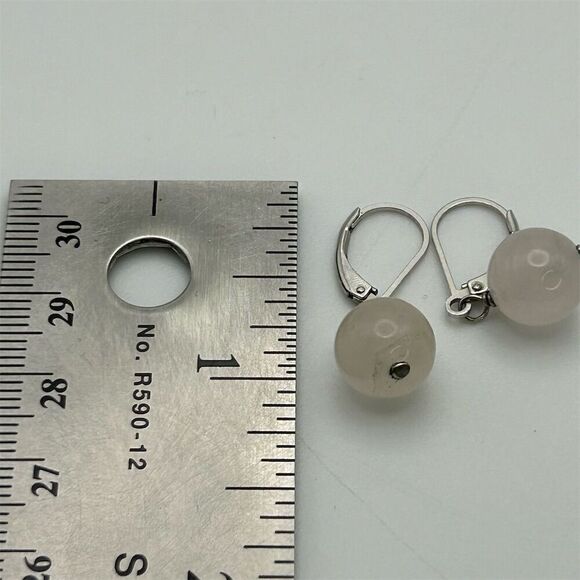 Pink Rose Quartz Dangle Earrings 925 Sterling Silver Lever Back Classic Dainty - Picture 3 of 7